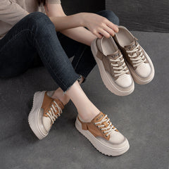 Women Fashion Patchwork Leather Thick Soled Casual Shoes Newgew Shoes