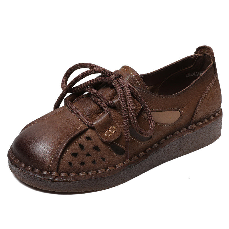 Women Minimalist Summer Hollow Leather Flat Casual Shoes Newgew Shoes