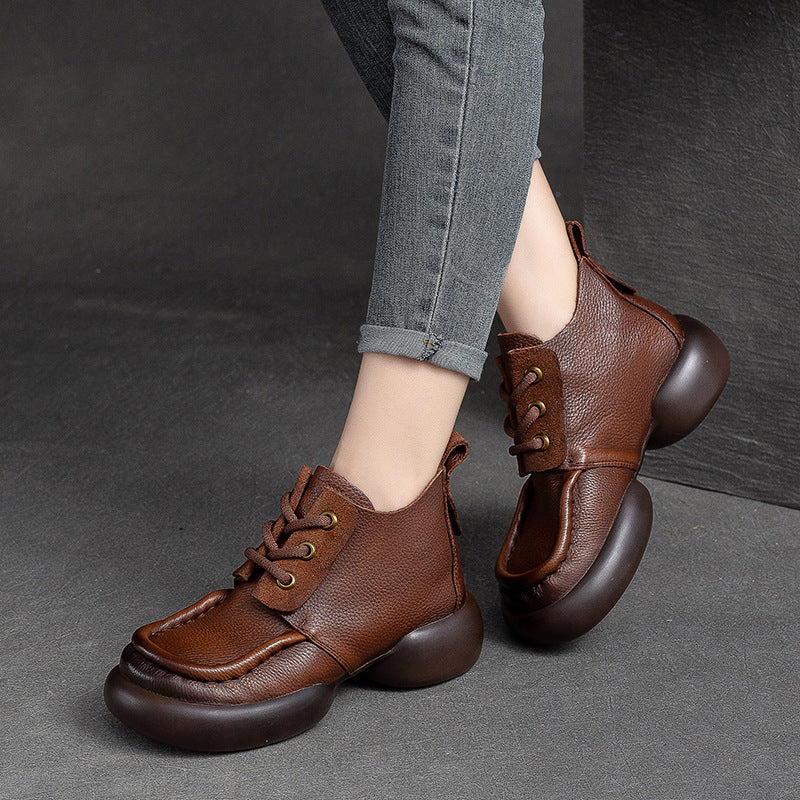 Women Retro Casual Leather Chunky Soled Ankle Boots Newgew Shoes