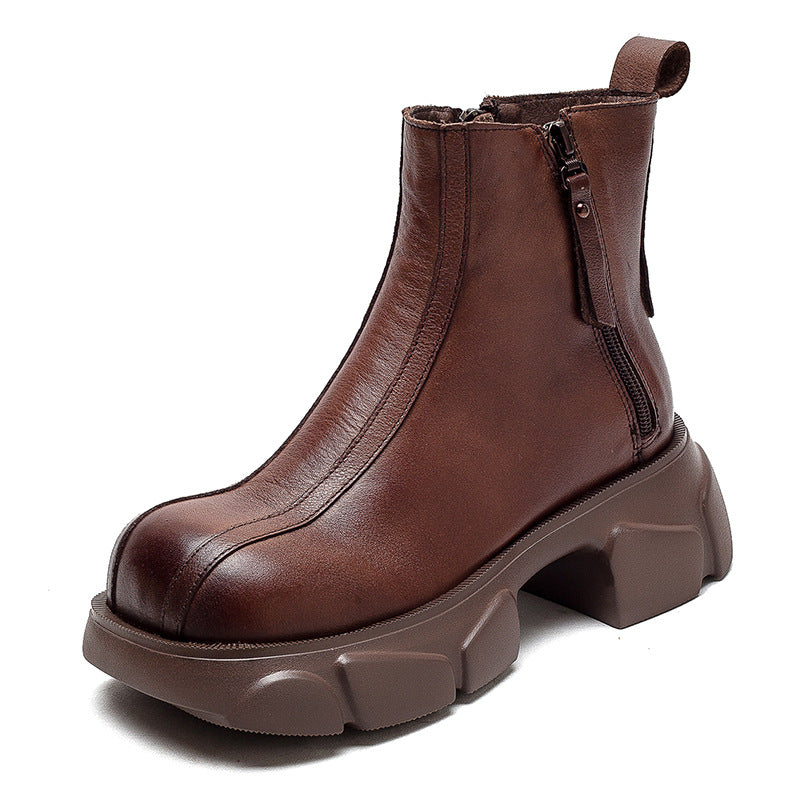 Women Retro Minimalist Casual Leather Chunky Heel Boots Newgew Shoes