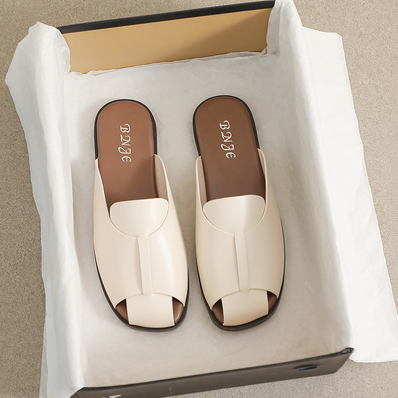 Women Retro Casual Leather Summer Slides Newgew Shoes