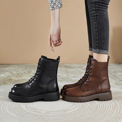 Women Retro Fashion Leather Combat Boots Newgew Shoes