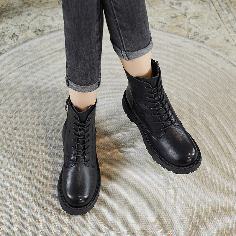 Women Retro Fashion Leather Combat Boots Newgew Shoes