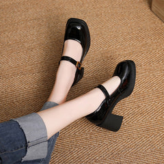 Women Minimalism Leather Chunky Heel Mary Jane Shoes Newgew Shoes