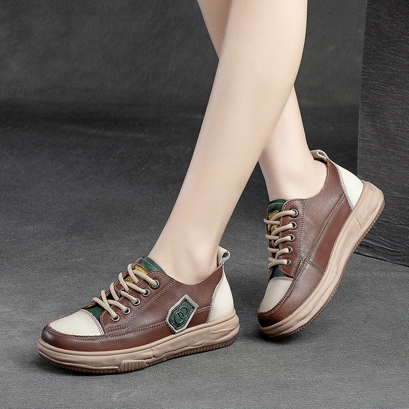 Women Retro Color Matching Leather Casual Shoes Newgew Shoes