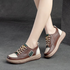 Women Retro Color Matching Leather Casual Shoes Newgew Shoes