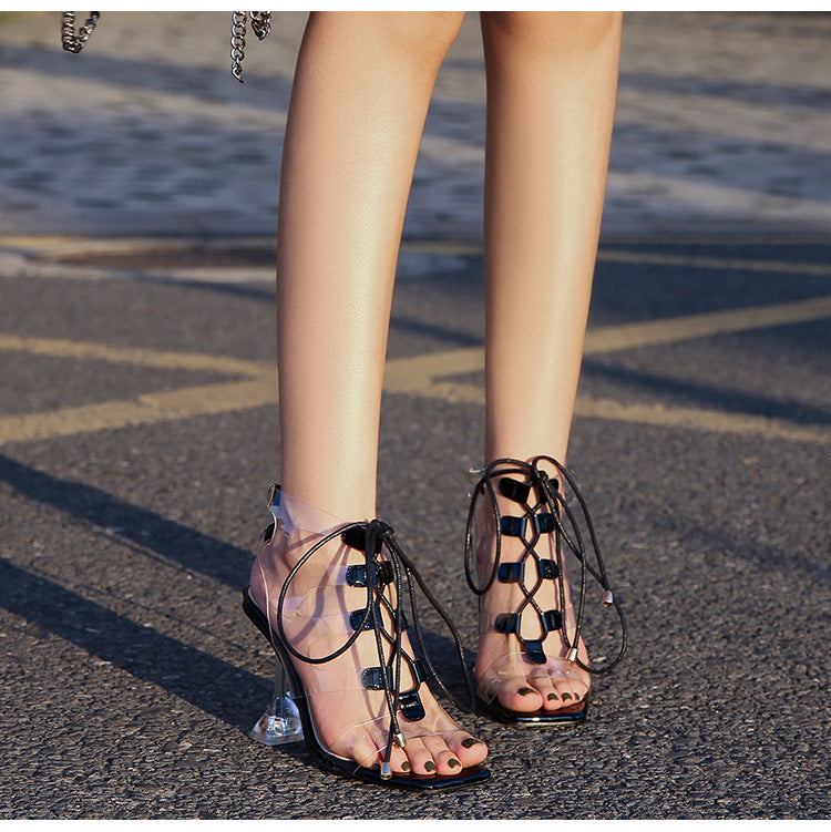 Sexy Transparent Straps Lace-Up Sandals Pairmore