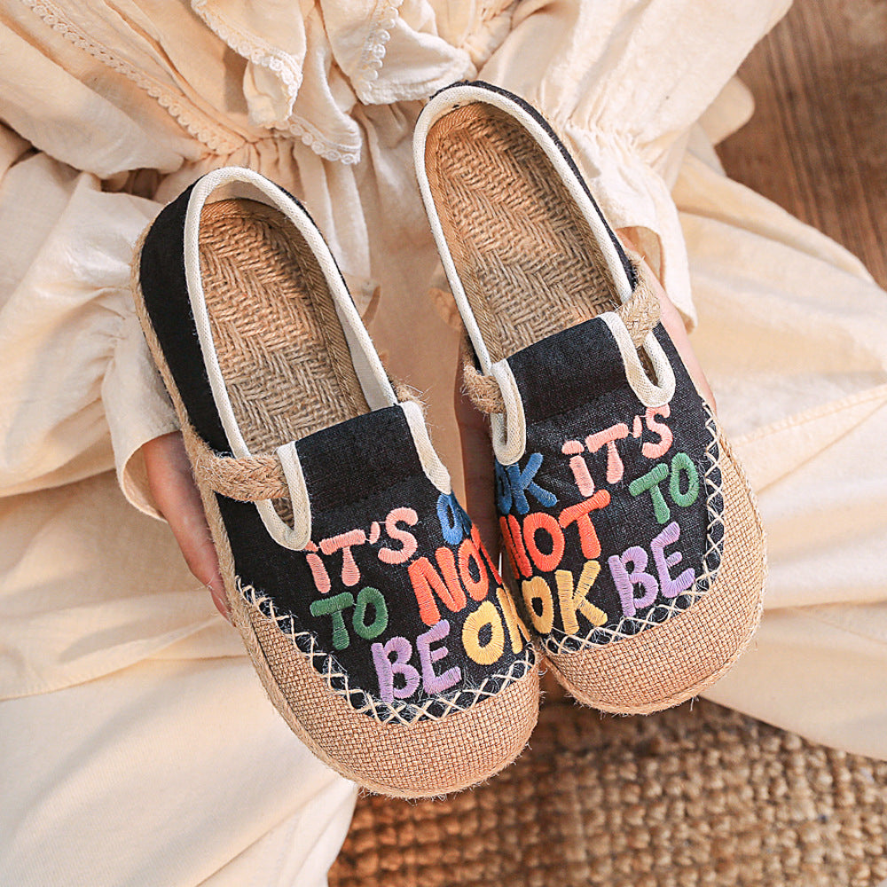 Slouchy Women's Embroidered With English Characters Canvas Shoes Newgew