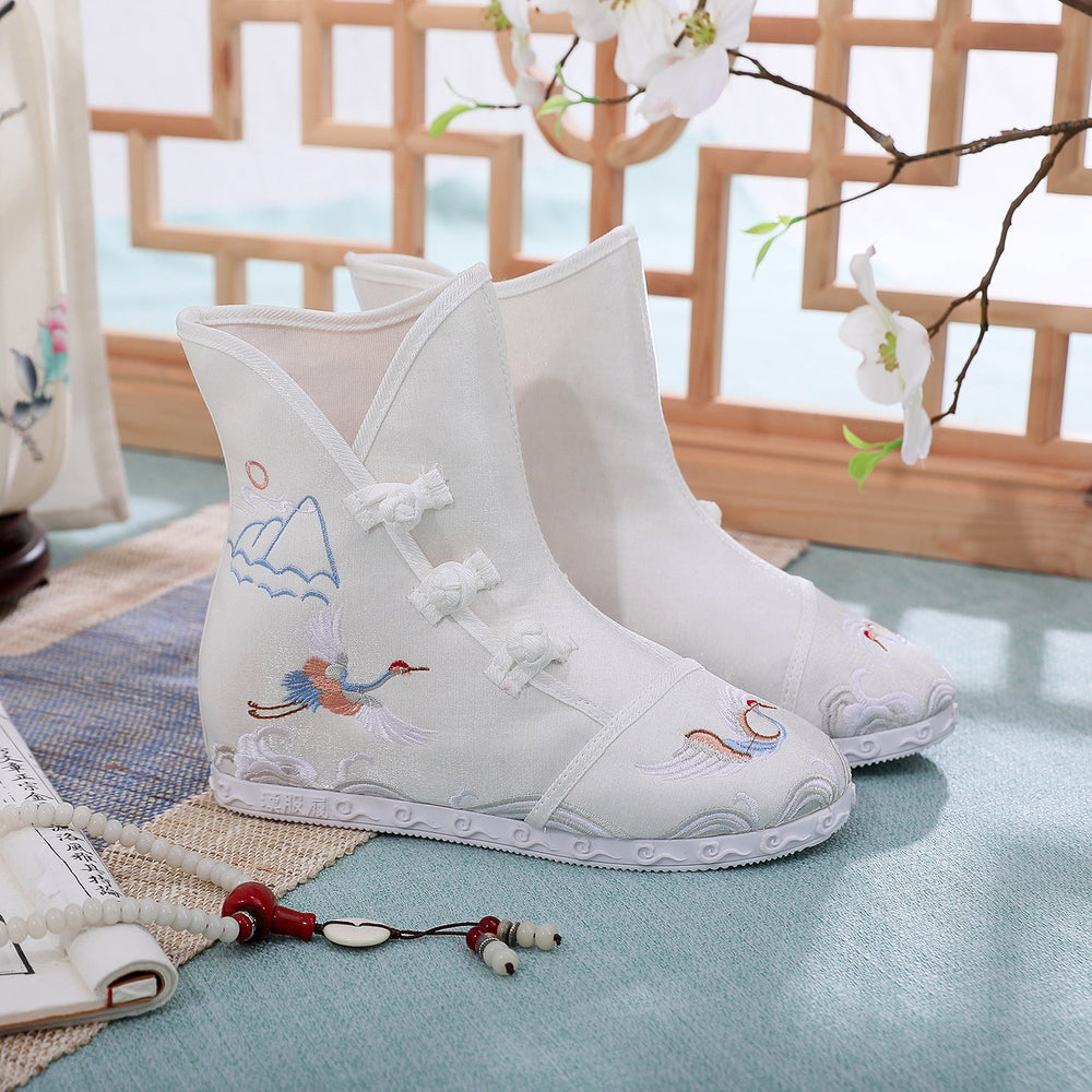 Women's Embroidered Height Increasing Insole Ethnic Style Boots Newgew