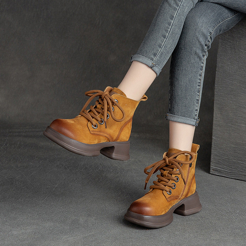 Women Autumn Retro Chunky Platform Combat Boots Newgew Shoes