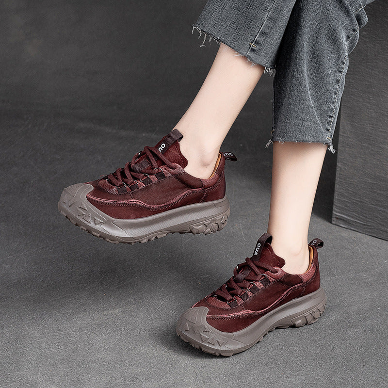 Women Retro Leather Thick Soled Casual Shoes Newgew Shoes