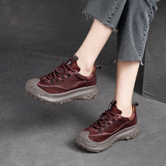 Women Retro Leather Thick Soled Casual Shoes Newgew Shoes