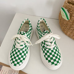 Women's & Men's Plaid Black And White Chessboard Canvas Shoes Newgew