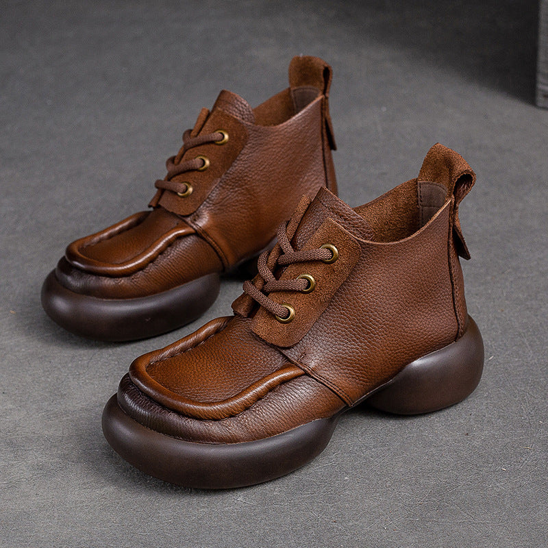 Women Retro Casual Leather Chunky Soled Ankle Boots Newgew Shoes