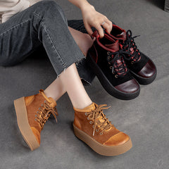 Women Retro Leather Flat Thick Soled Casual Shoes Newgew Shoes
