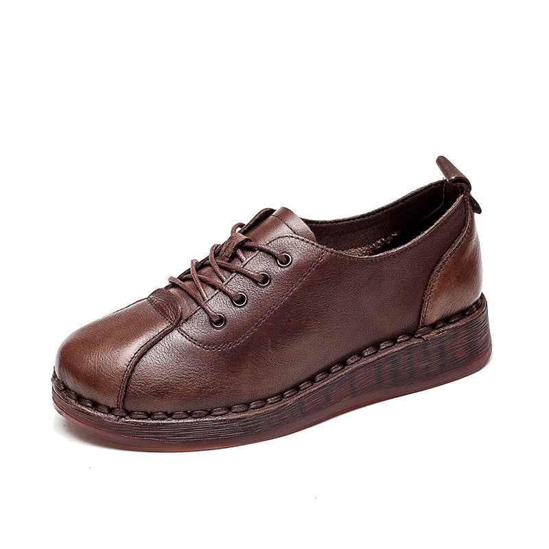 Women Retro Leather Soft Wedge Casual Work Shoes Newgew Shoes