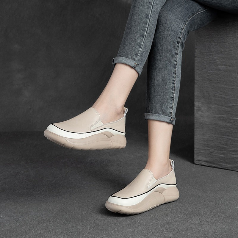Women Retro Leather Thick Sole Casual Shoes Newgew Shoes