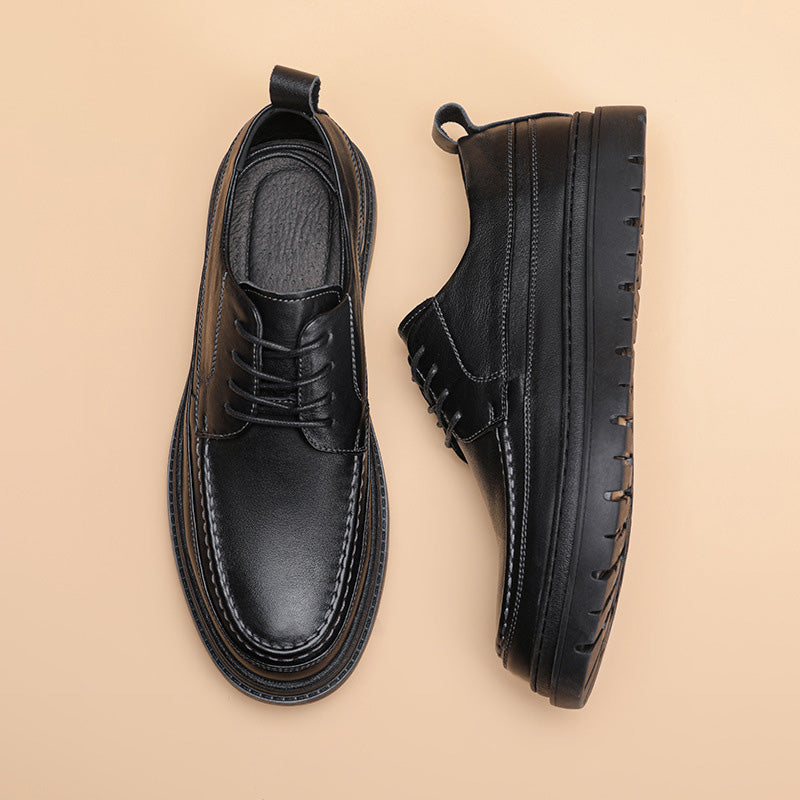 Men Retro Solid Cowhide Thick Soled Casual Shoes Newgew Shoes