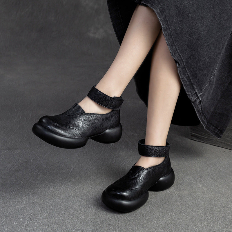 Women Retro Minimalist Leather Velcro Casual Shoes Newgew Shoes