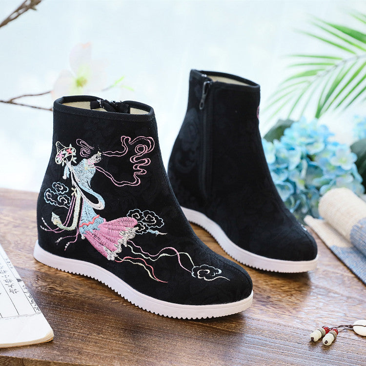 Ethnic Style Embroidered Height Increasing Insole Canvas Shoes Newgew