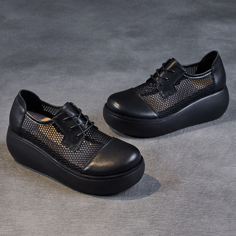 Women Casual Hollow Mesh Leather Platform Shoes Newgew Shoes