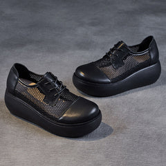 Women Casual Hollow Mesh Leather Platform Shoes Newgew Shoes