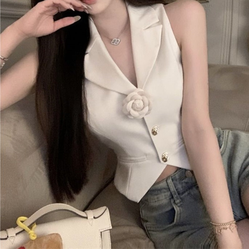 White Sleeveless Button Front Blouse NewGew