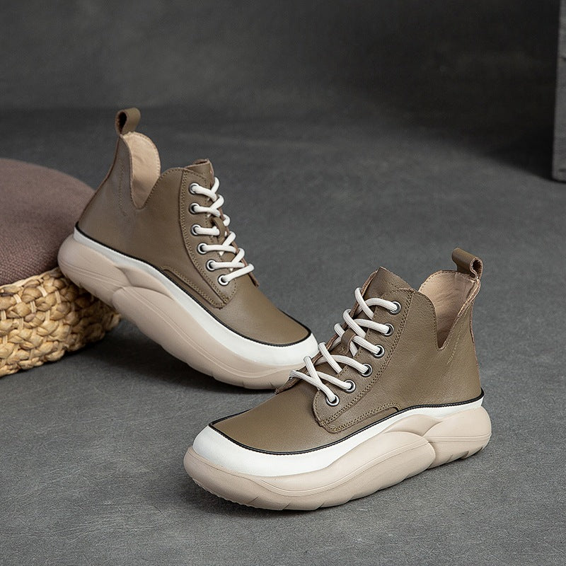 Women Fashion Leather Thick Sole Casual Shoes Newgew Shoes