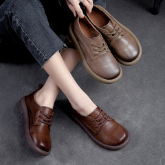 Women Retro Solid Soft Leather Casual Shoes Newgew Shoes