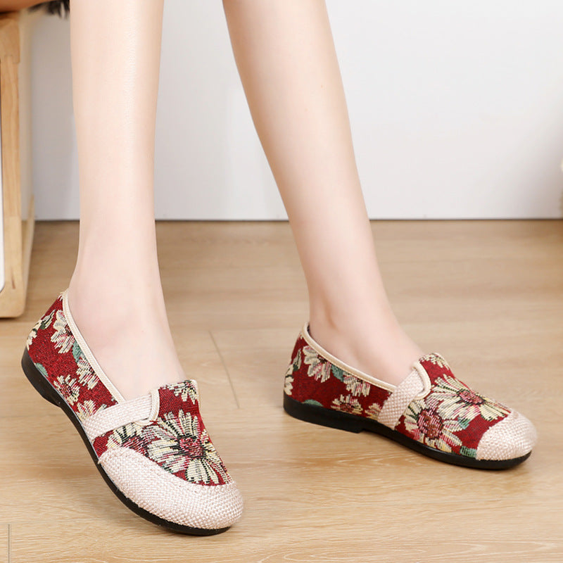 Women's Cloth Comfortable Breathable Mom Ethnic Style Canvas Shoes Newgew