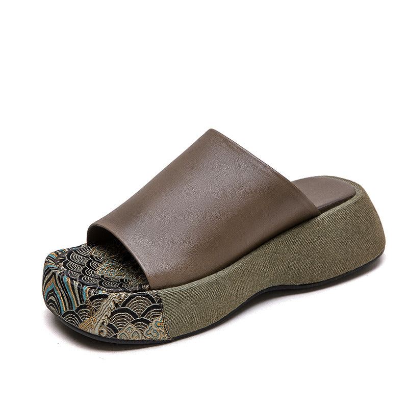 Women Retro Soft Leather Casual Thick Soled Slides Newgew Shoes