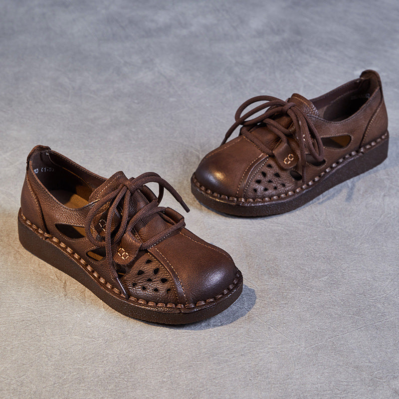 Women Minimalist Summer Hollow Leather Flat Casual Shoes Newgew Shoes