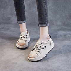 Women Casual Lace Up Cowhide Thick Soled Shoes Newgew Shoes