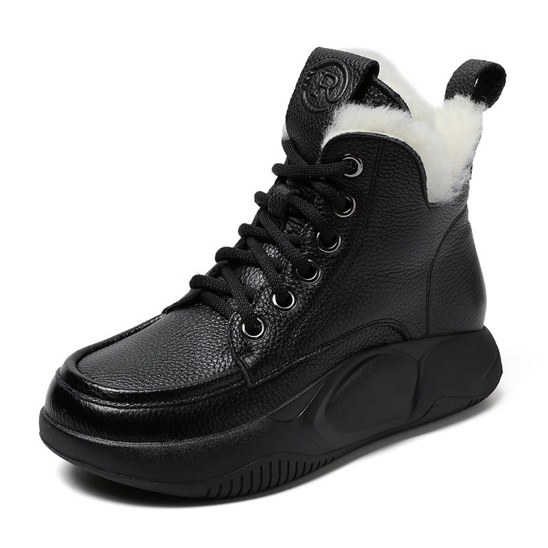 Women Retro Leather Wool Furred Flat Snow Boots Newgew Shoes