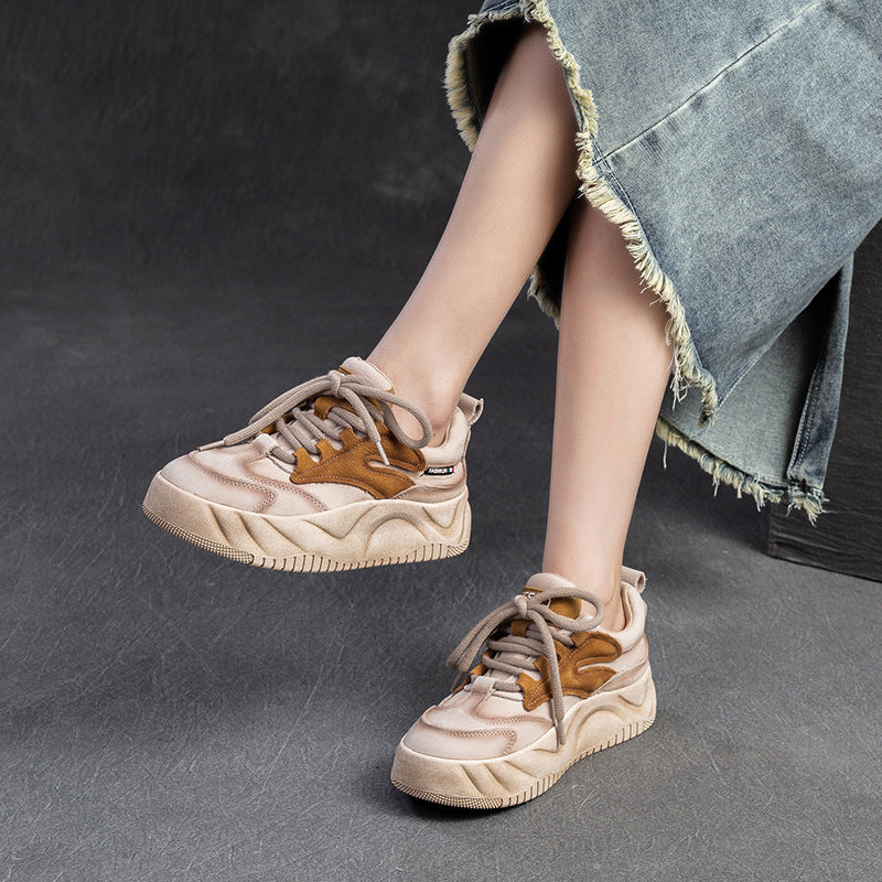 Women Retro Leather Flat Thick Soled Casual Shoes Newgew Shoes