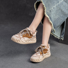 Women Retro Leather Flat Thick Soled Casual Shoes Newgew Shoes
