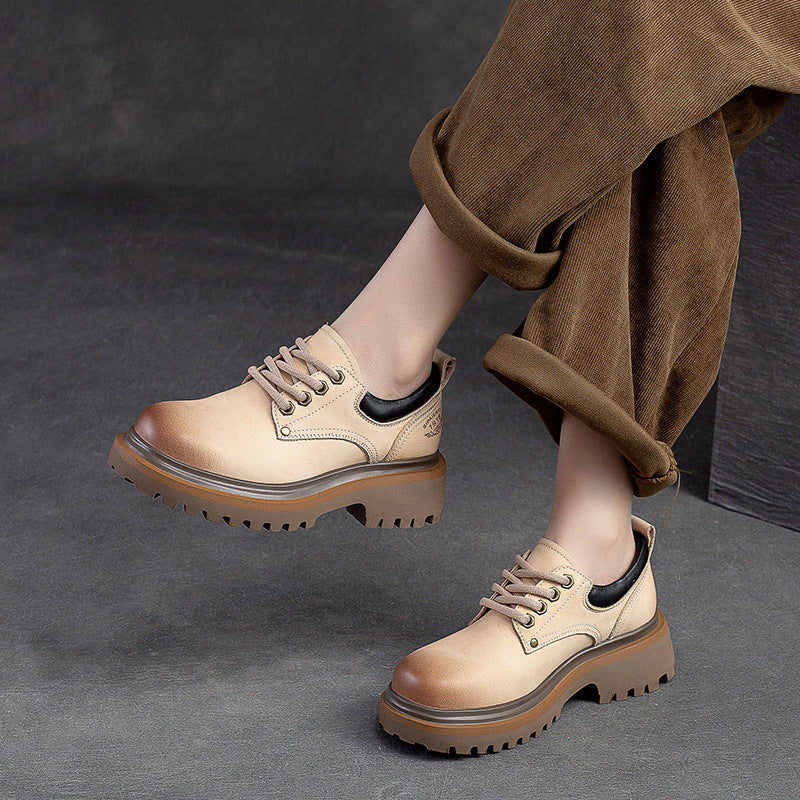 Women Retro Classic Leather Thick Soled Casual Shoes Newgew Shoes