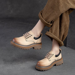 Women Retro Classic Leather Thick Soled Casual Shoes Newgew Shoes
