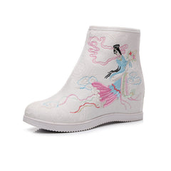 Ethnic Style Embroidered Height Increasing Insole Canvas Shoes Newgew