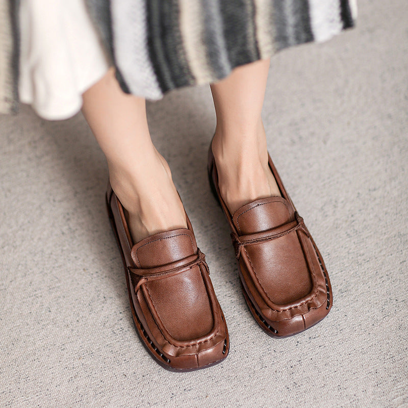 Women Retro Soft Leather Chunky Wedge Loafers Newgew Shoes