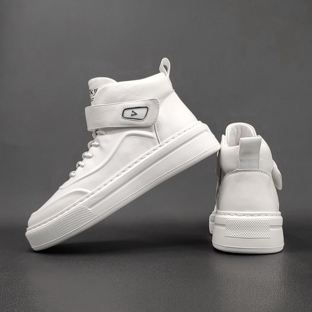Men Minimalist Pure White High Top Leather Casual Shoes Newgew Shoes