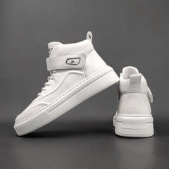 Men Minimalist Pure White High Top Leather Casual Shoes Newgew Shoes