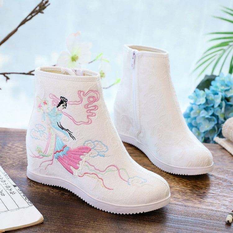 Ethnic Style Embroidered Height Increasing Insole Canvas Shoes Newgew