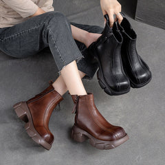 Women Retro Minimalist Casual Leather Chunky Heel Boots Newgew Shoes