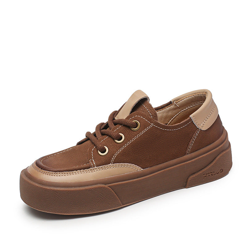 Women Retro Patchwork Leather Flat Casual Shoes Newgew Shoes