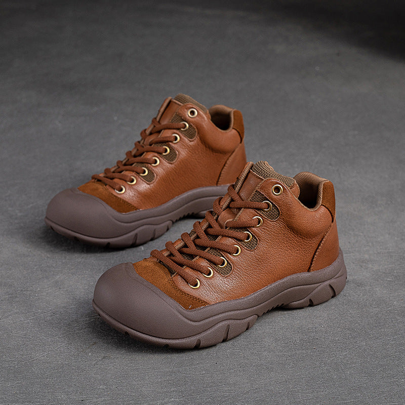 Women Retro Leather Thick Soled Causal Shoes Newgew Shoes