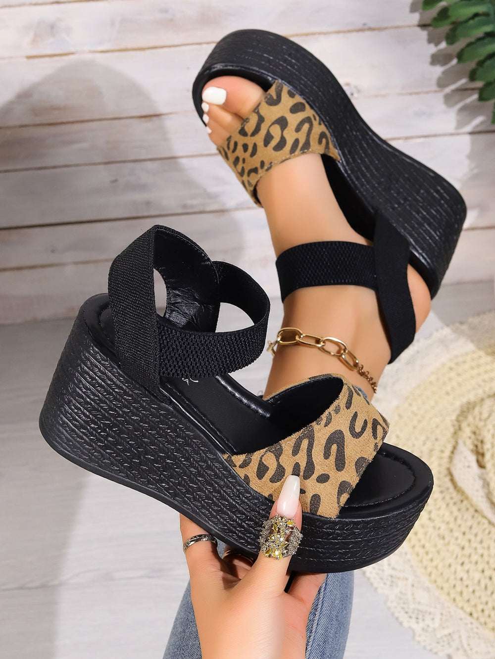 Reece Cheetah Wedge Buckle Straps Sandals NewGew