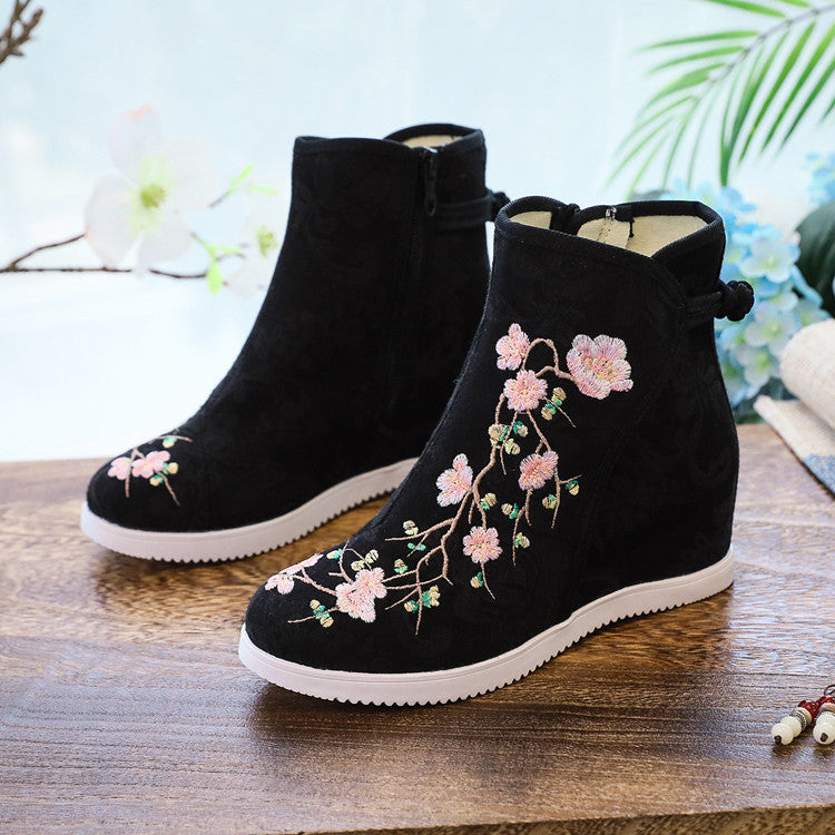 Ethnic Style Embroidered Height Increasing Insole Canvas Shoes Newgew