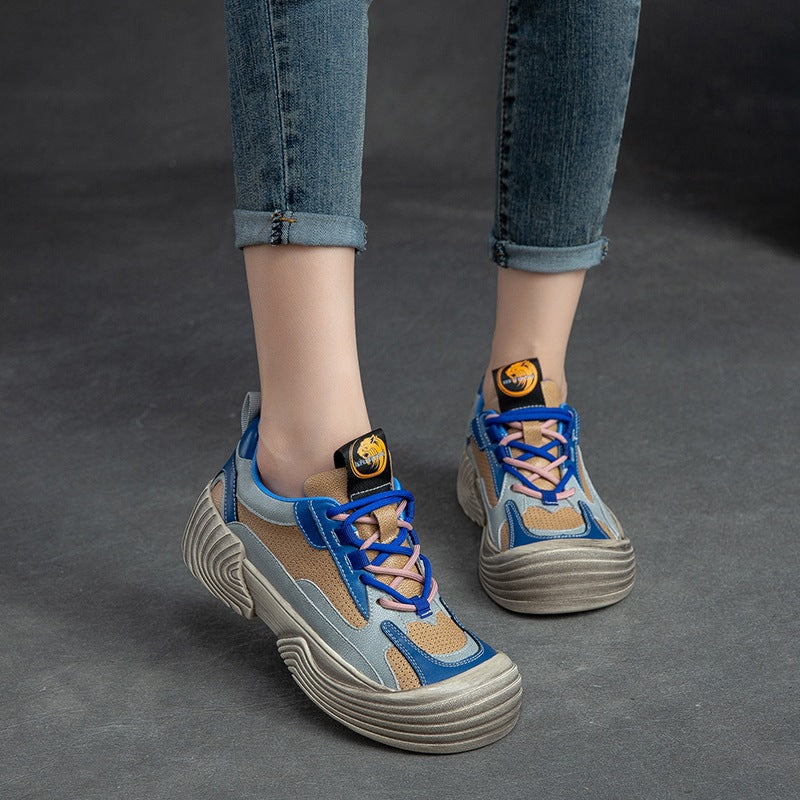 Women Retro Breathable Leather Thick Soled Casual Shoes Newgew Shoes