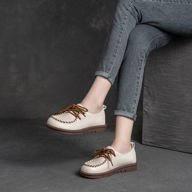 Women Retro Soft Cowhide Flat Casual Shoes Newgew Shoes